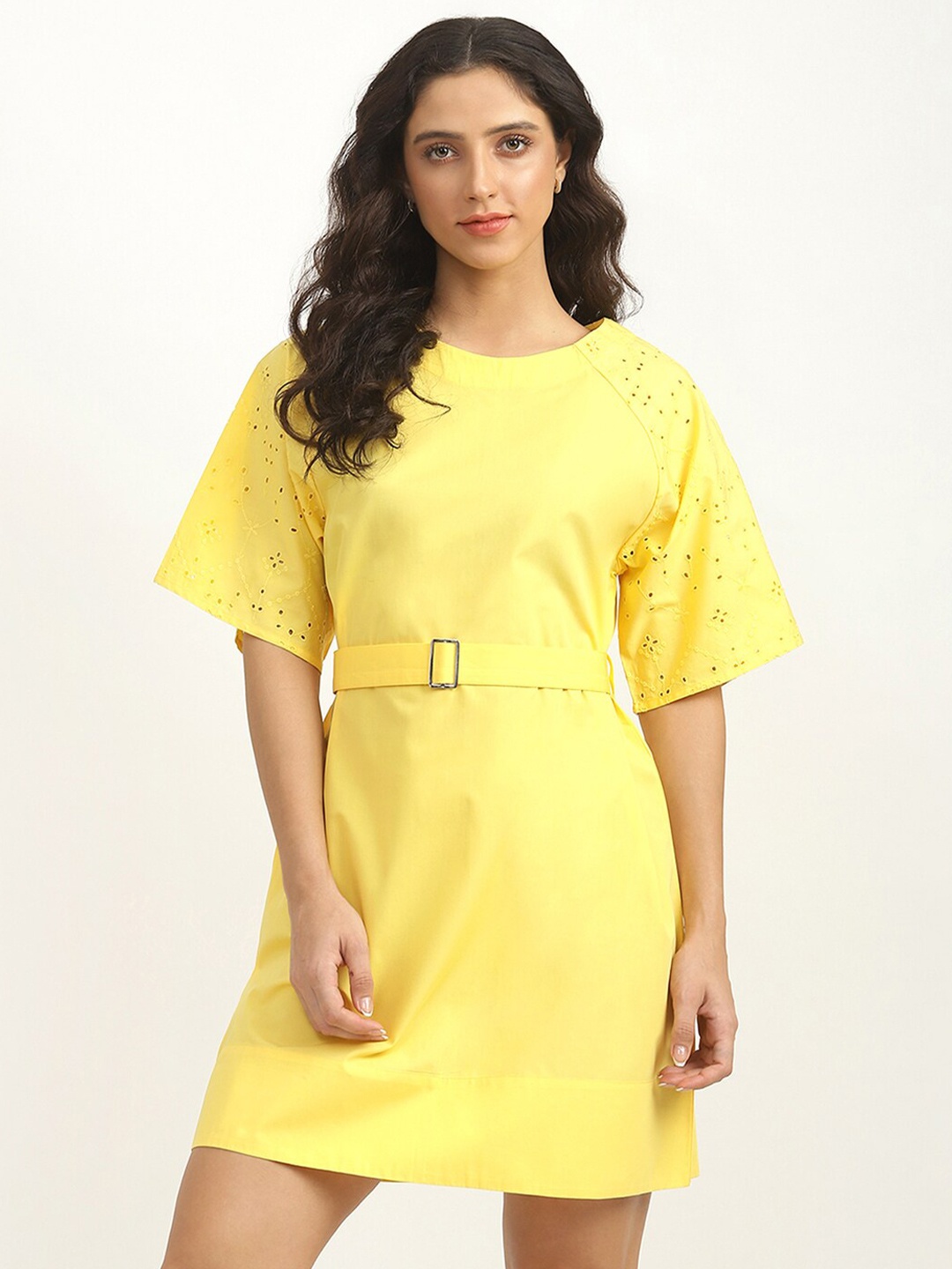 

United Colors of Benetton Yellow Keyhole Neck A-Line Dress