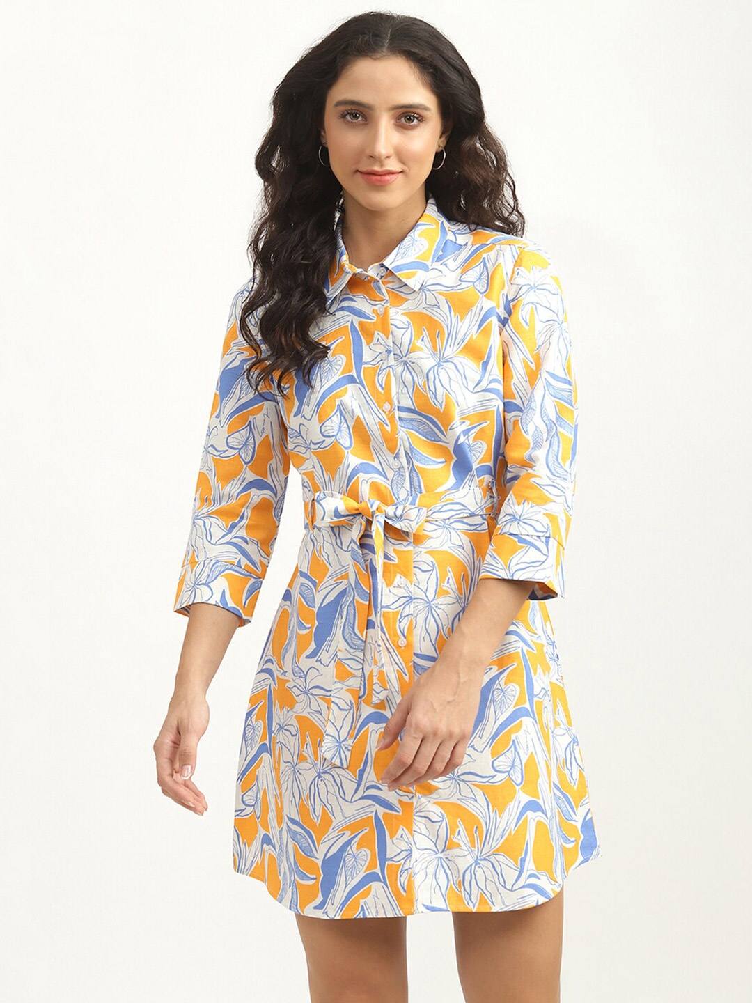 

United Colors of Benetton Olive Green Floral Shirt Dress