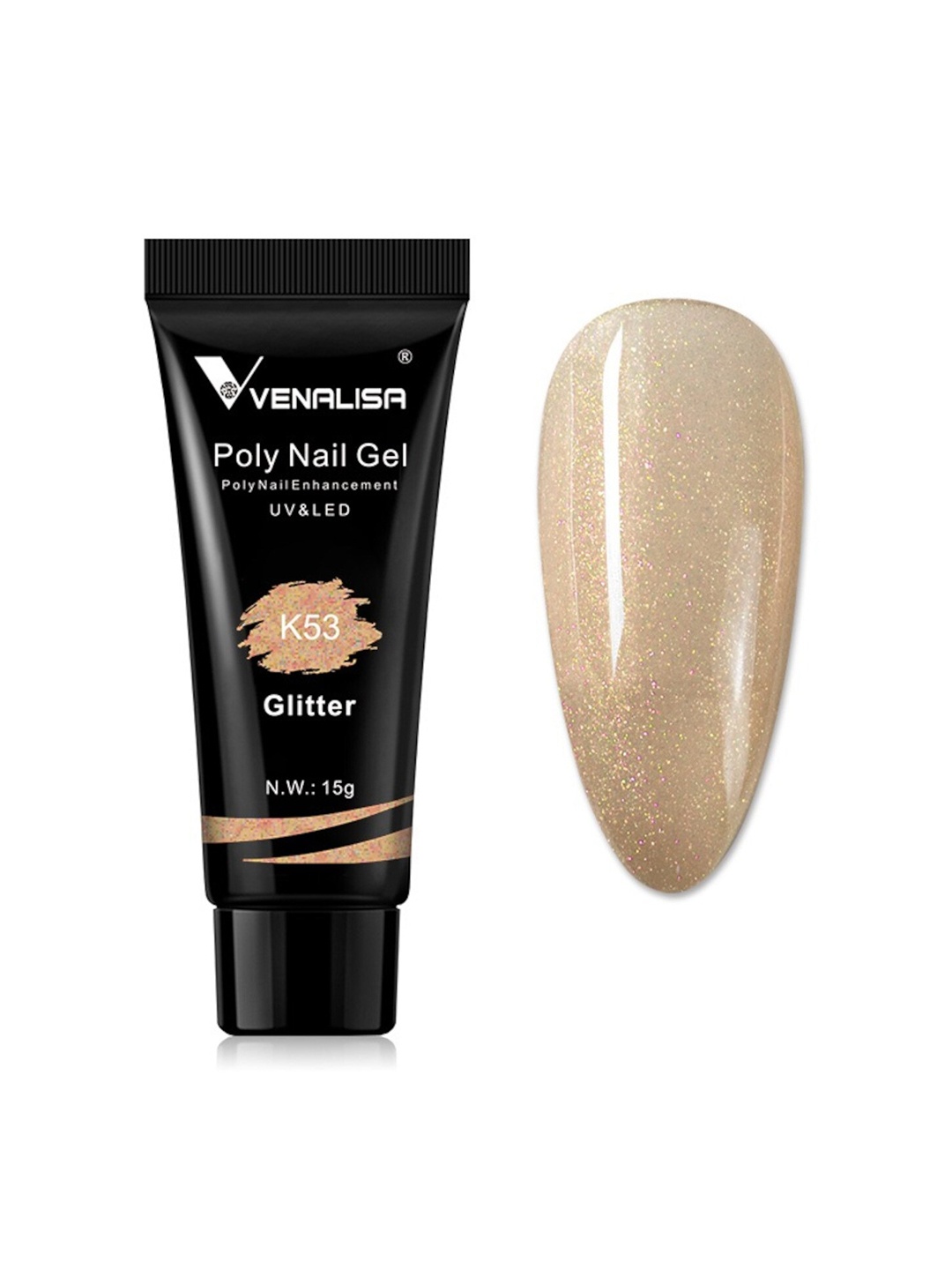 

VENALISA UV & LED Glitter Acrylic Poly Nail Extension Gel 15 g - Shade K53, Gold