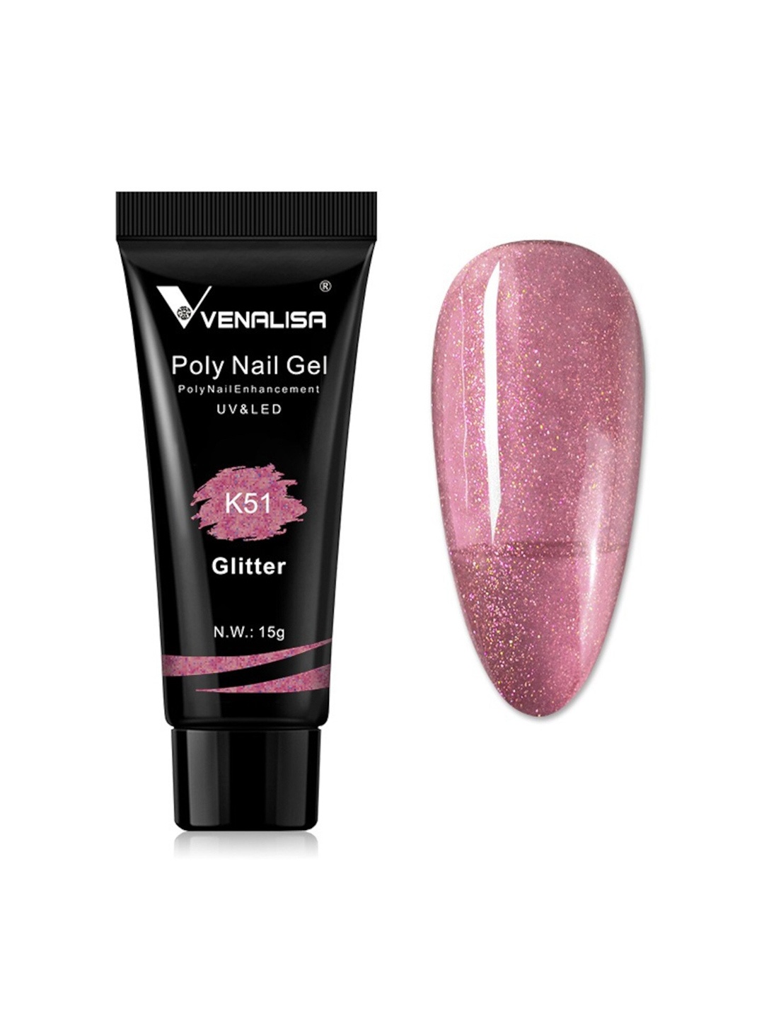 

VENALISA UV-LED Glitter Poly Nail Extension Gel - Shade K51, Multi