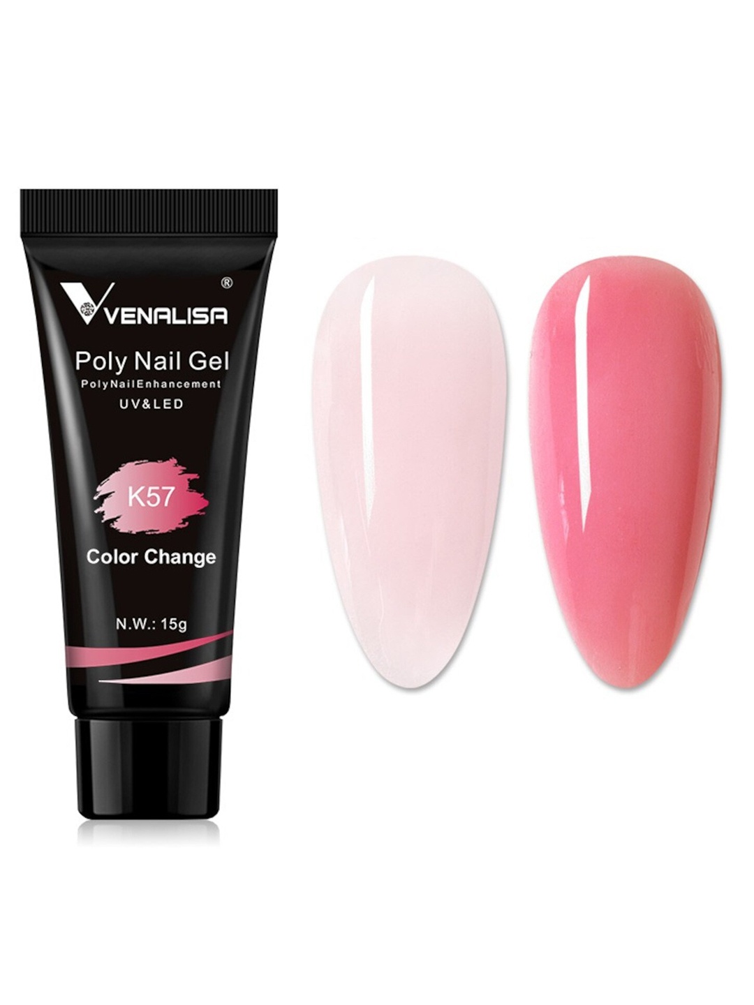 

VENALISA UV & LED Colour Change Acrylic Poly Nail Extension Gel 15 g - Shade K57, Pink