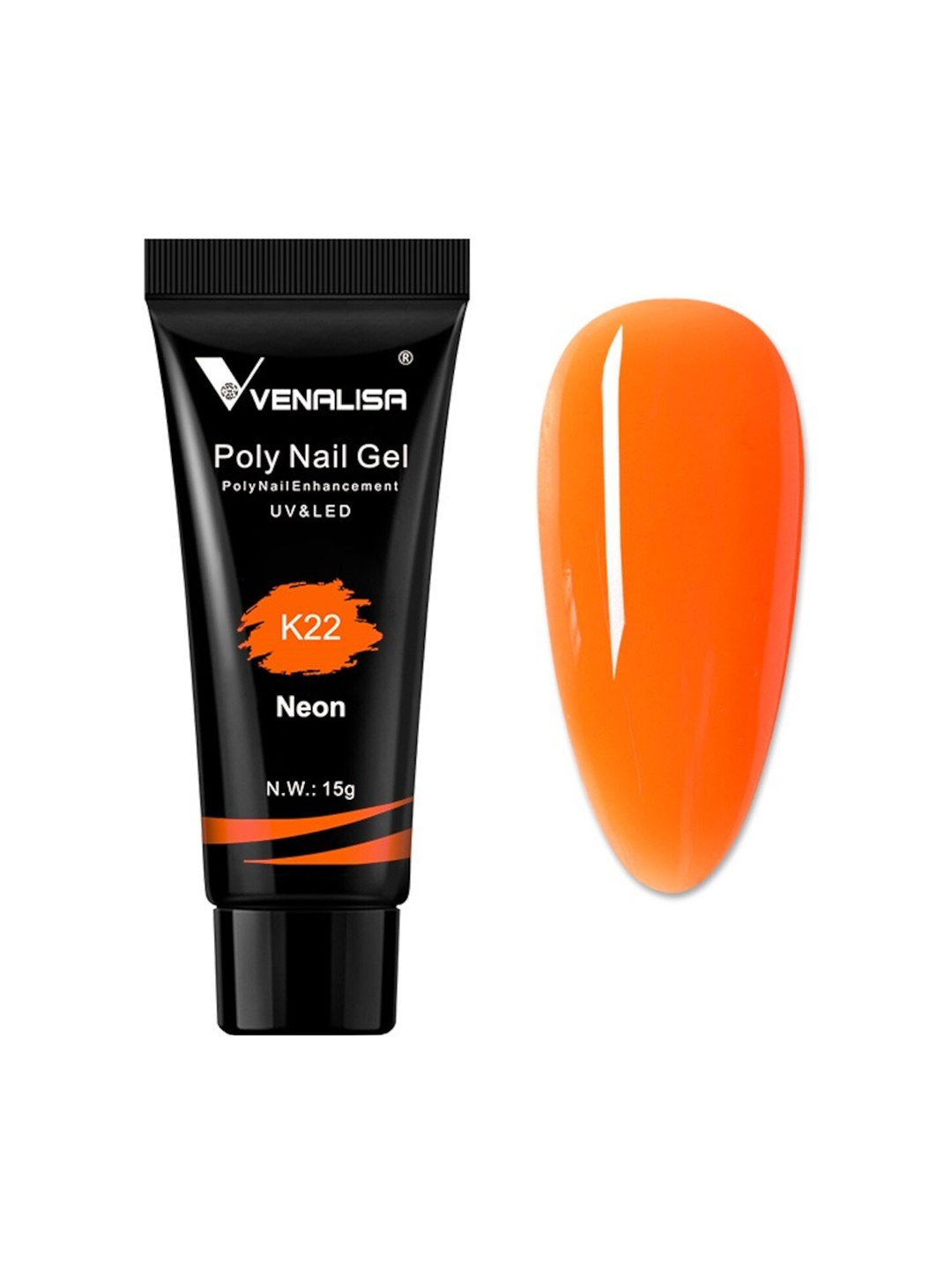 

VENALISA UV & LED Neon Acrylic Poly Nail Extension Gel 15 g - Shade K22, Orange