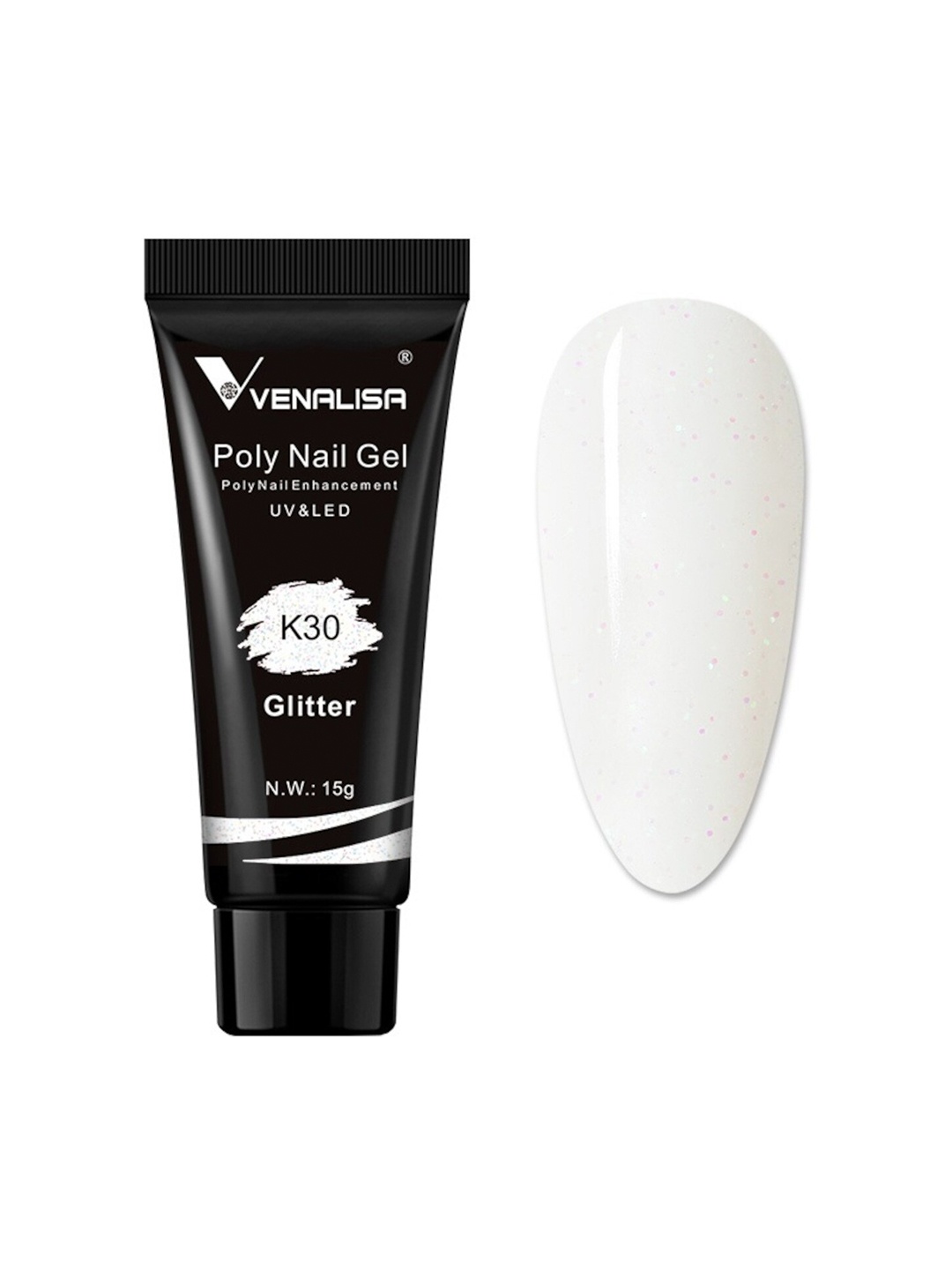 

VENALISA UV-LED Glitter Poly Nail Extension Gel 15g - Shade K30, White