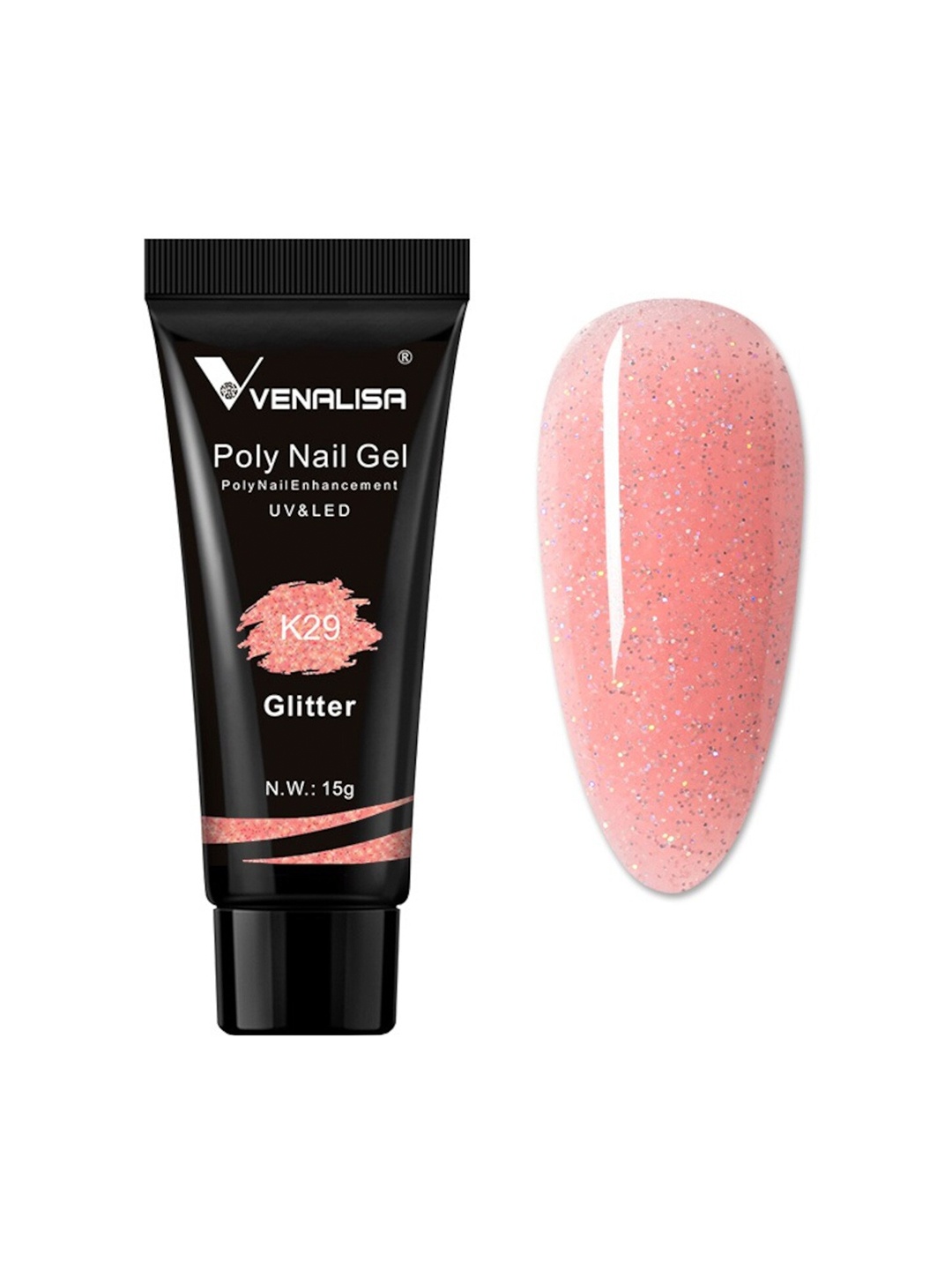 

VENALISA UV-LED Glitter Poly Nail Extension Gel 15g - Shade K29, Pink