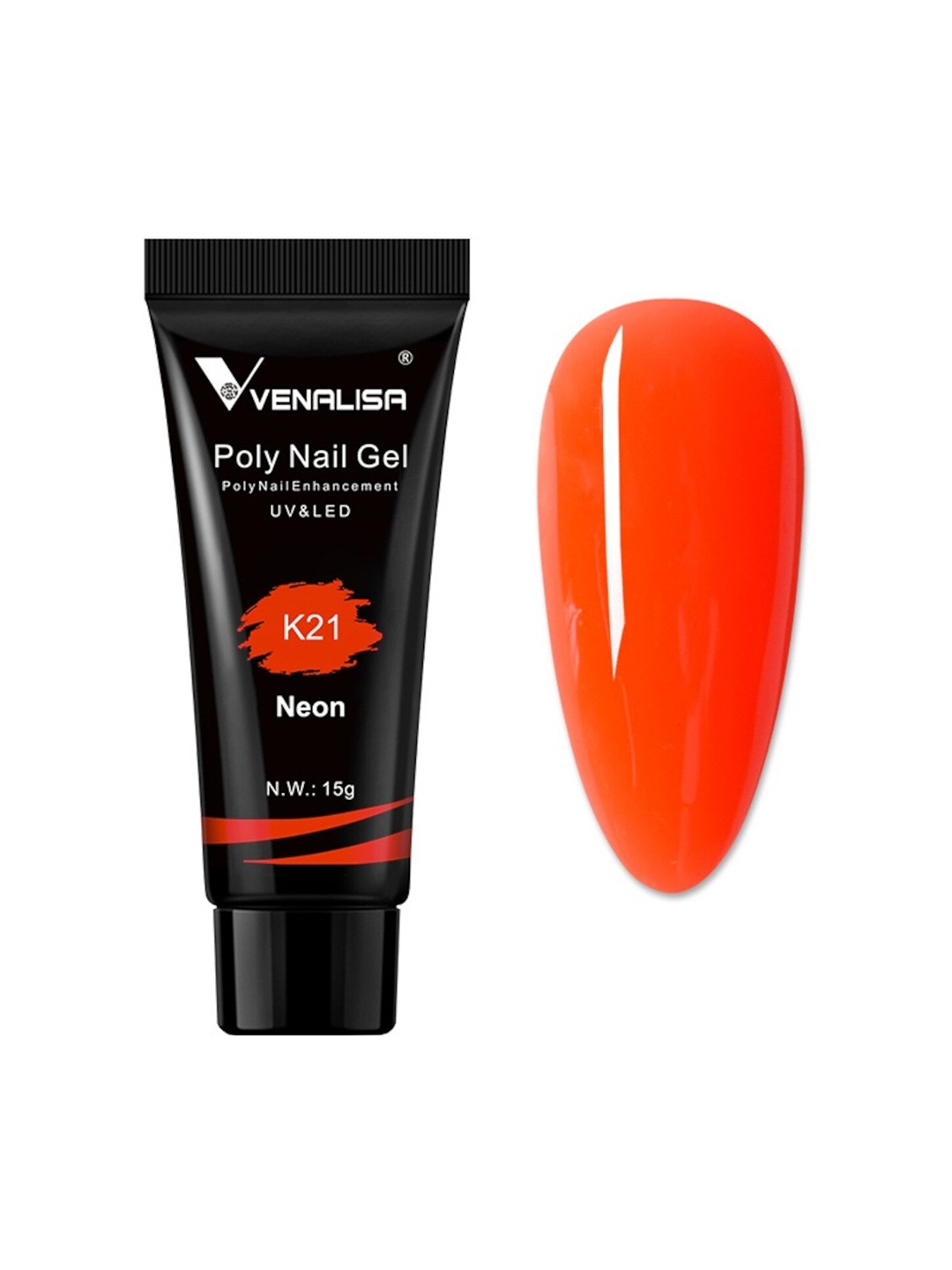 

VENALISA UV & LED Neon Acrylic Poly Nail Extension Gel 15 g - Shade K21, Orange