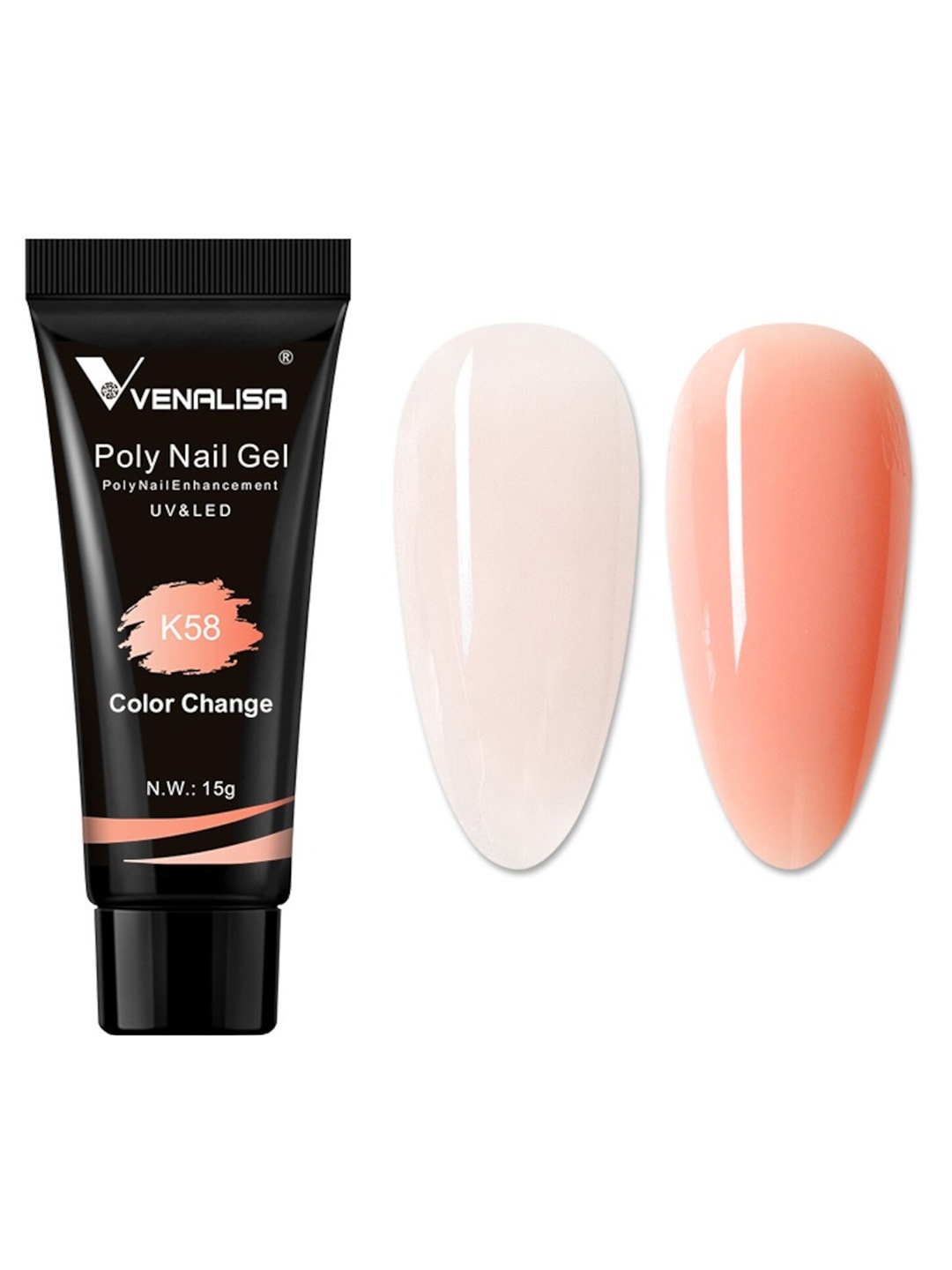 

VENALISA UV & LED Colour Change Acrylic Poly Nail Extension Gel 15 g - Shade K58, Pink