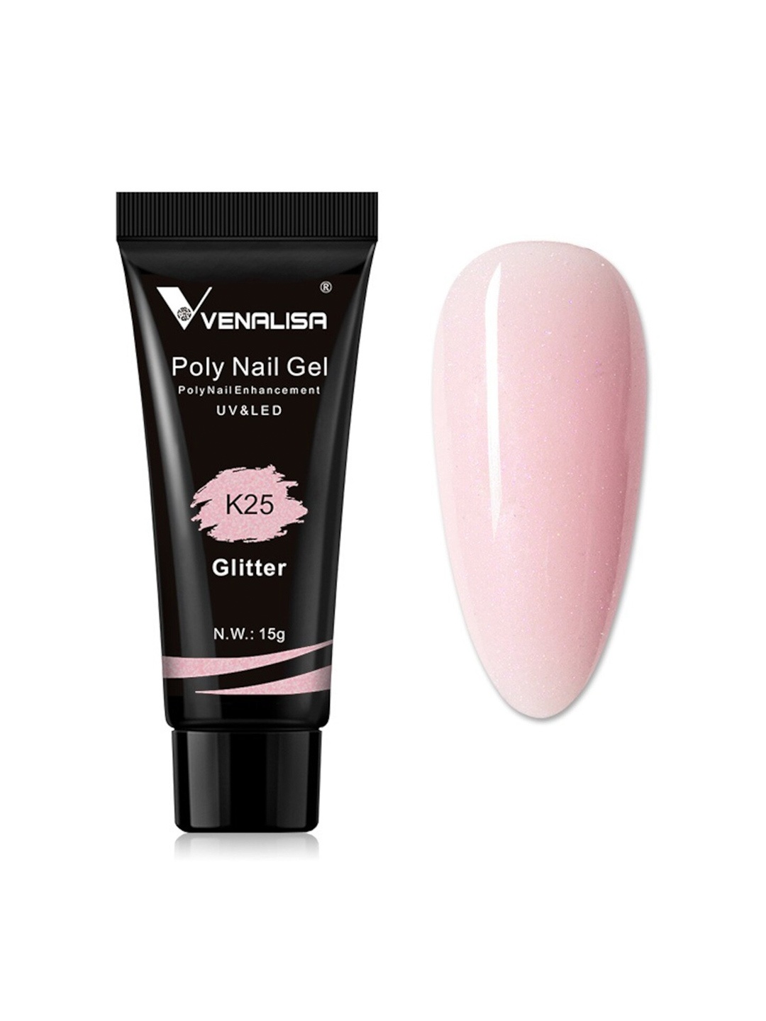 

VENALISA UV & LED Glitter Acrylic Poly Nail Extension Gel 15 g - Shade K25, Pink