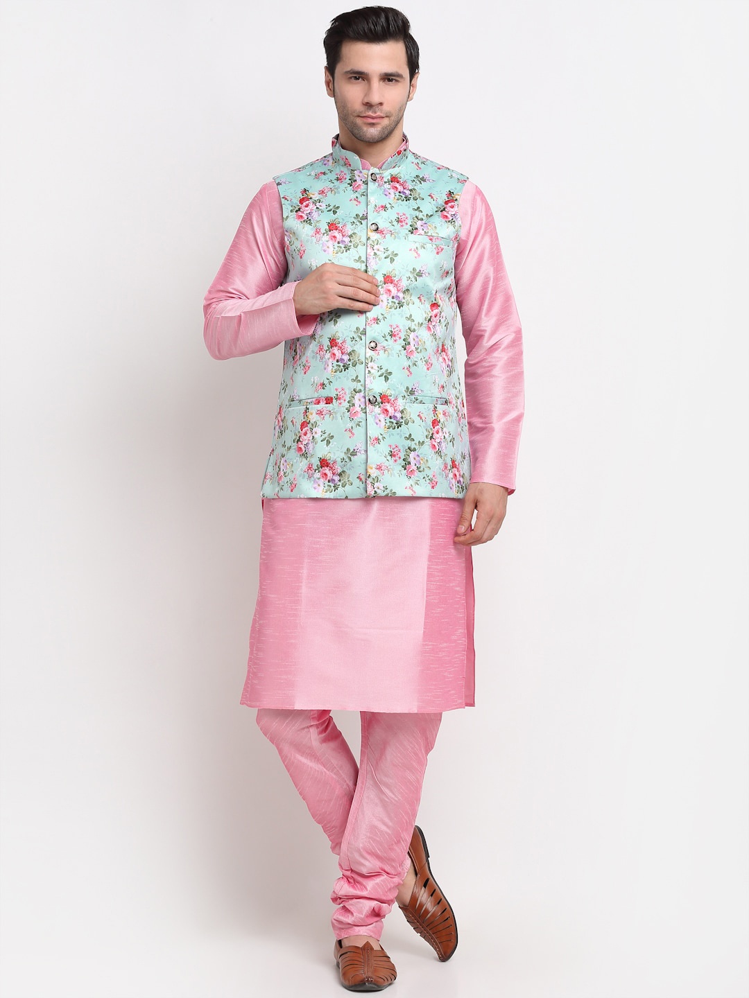 

KRAFT INDIA Men Pink Dupion Silk Kurta with Churidar