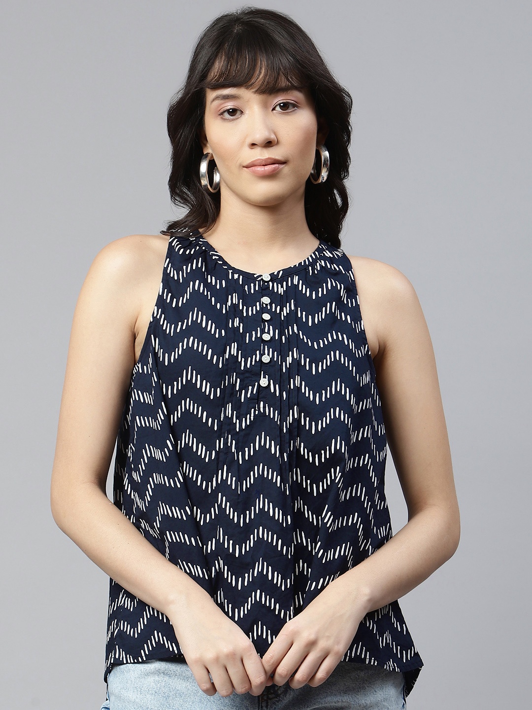 

Marks & Spencer Navy Blue & White Geometric Print Top