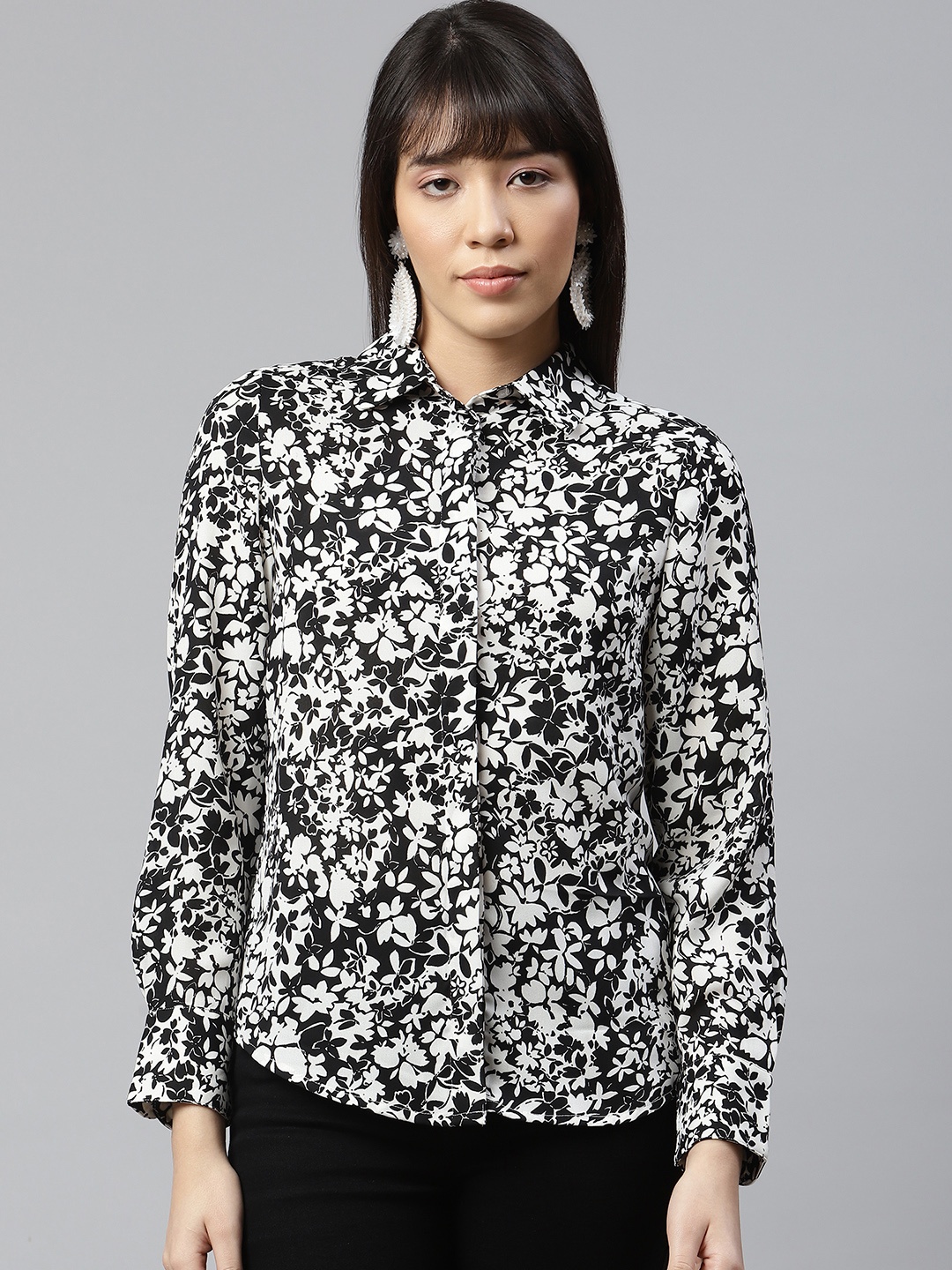 

Marks & Spencer Women Black Floral Printed Casual Shirt