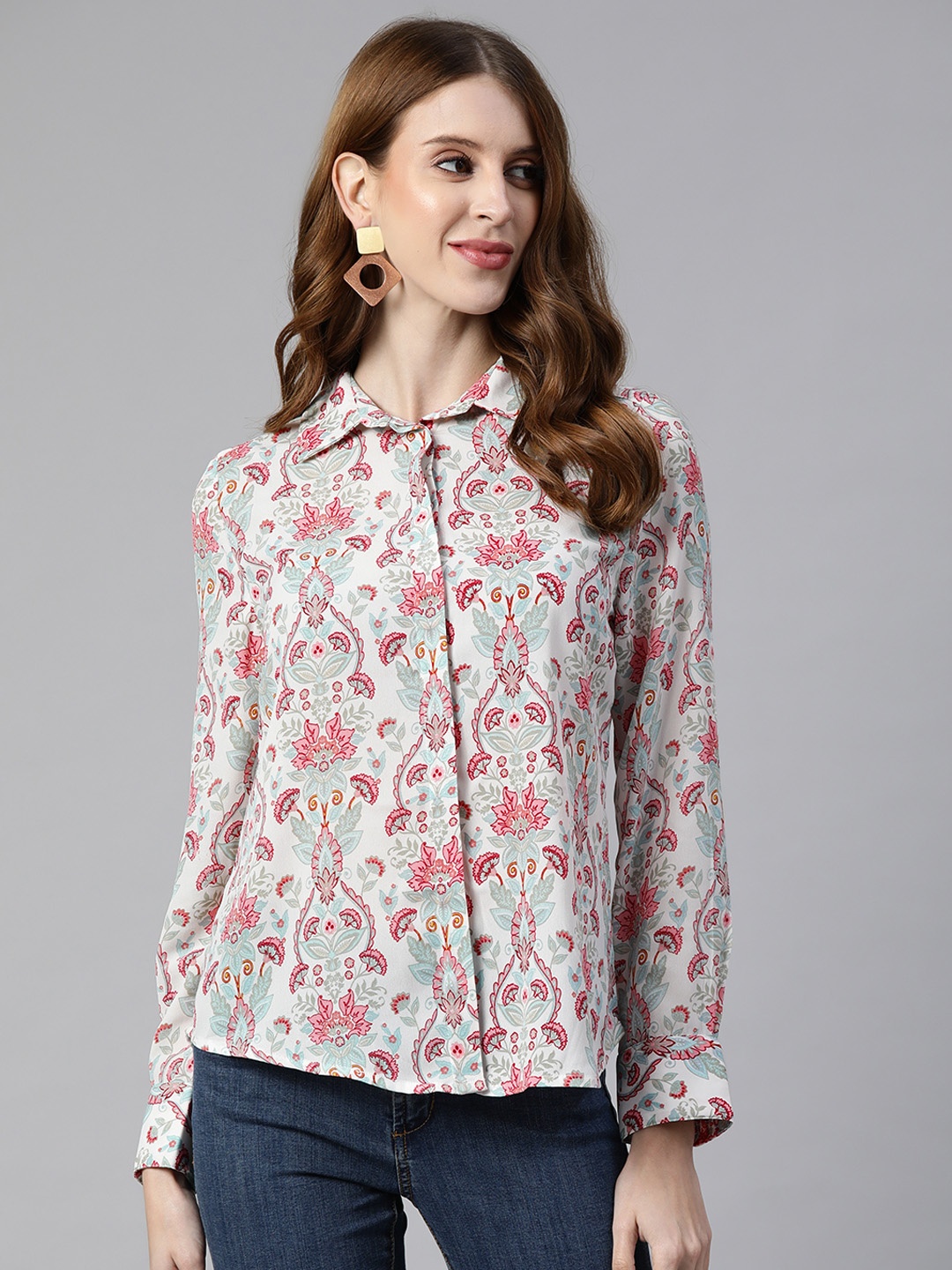 

Marks & Spencer Women Off White Ethnic Motif Printed Casual Shirt