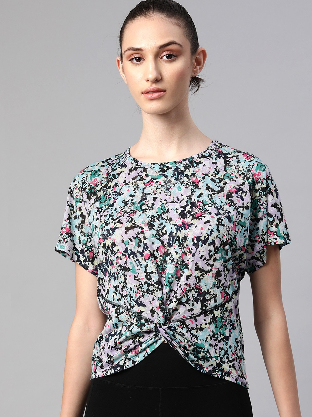 

Marks & Spencer White & Blue Printed Top with Knot Detail