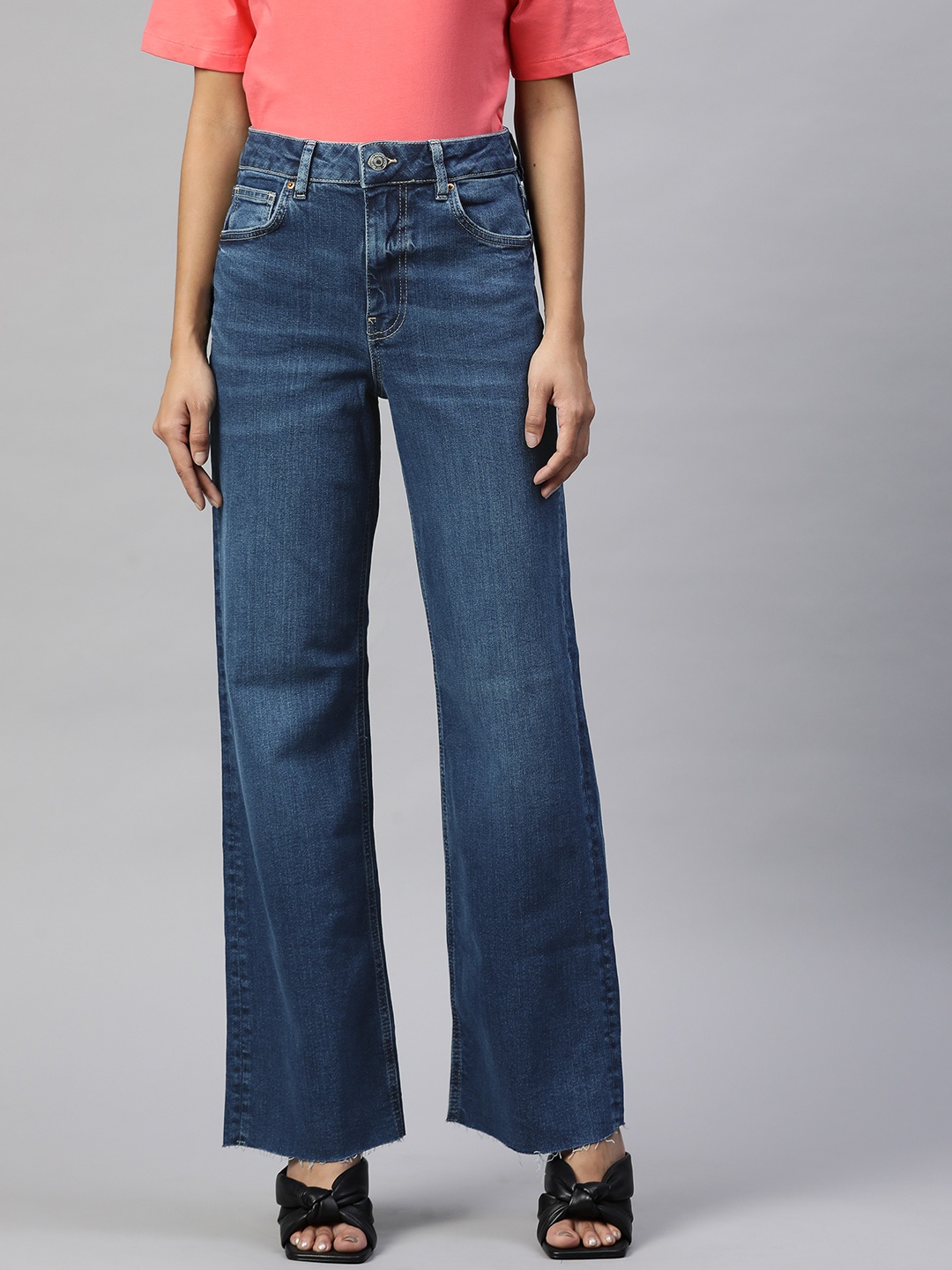 

Marks & Spencer Women Blue Slim Wide Leg High-Rise Light Fade Stretchable Jeans