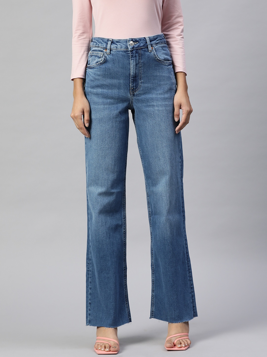 

Marks & Spencer Women Blue Slim Wide Leg High-Rise Light Fade Stretchable Jeans