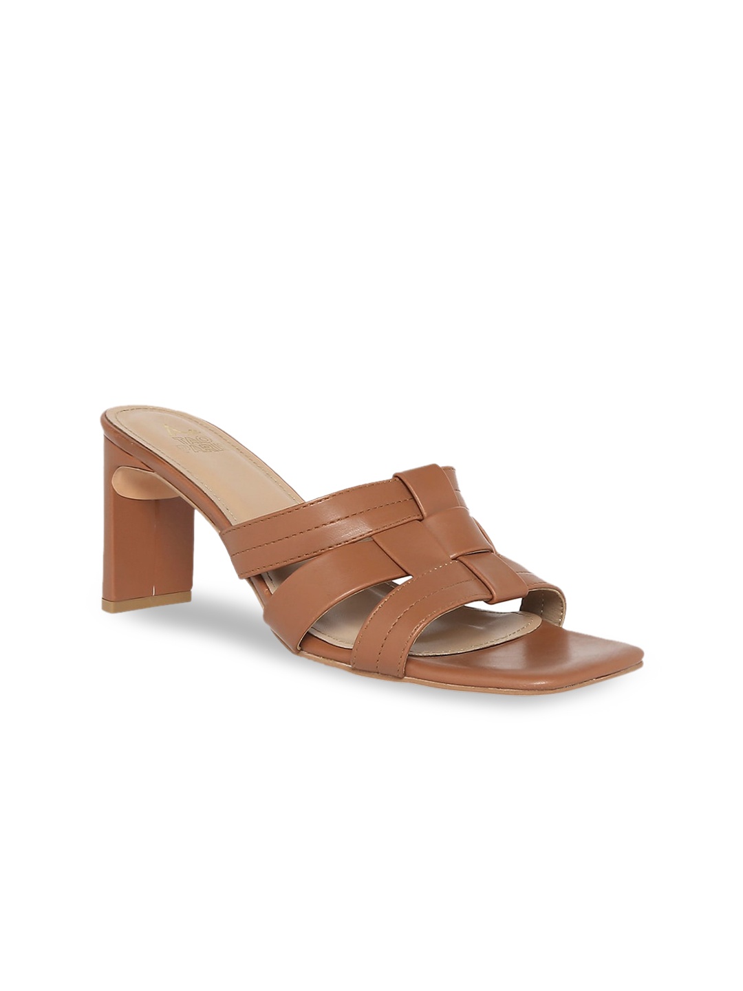 

Tao Paris Tan Textured PU Block Sandals with Buckles