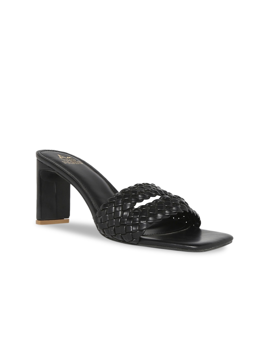 

Tao Paris Black PU Block Sandals with Laser Cuts