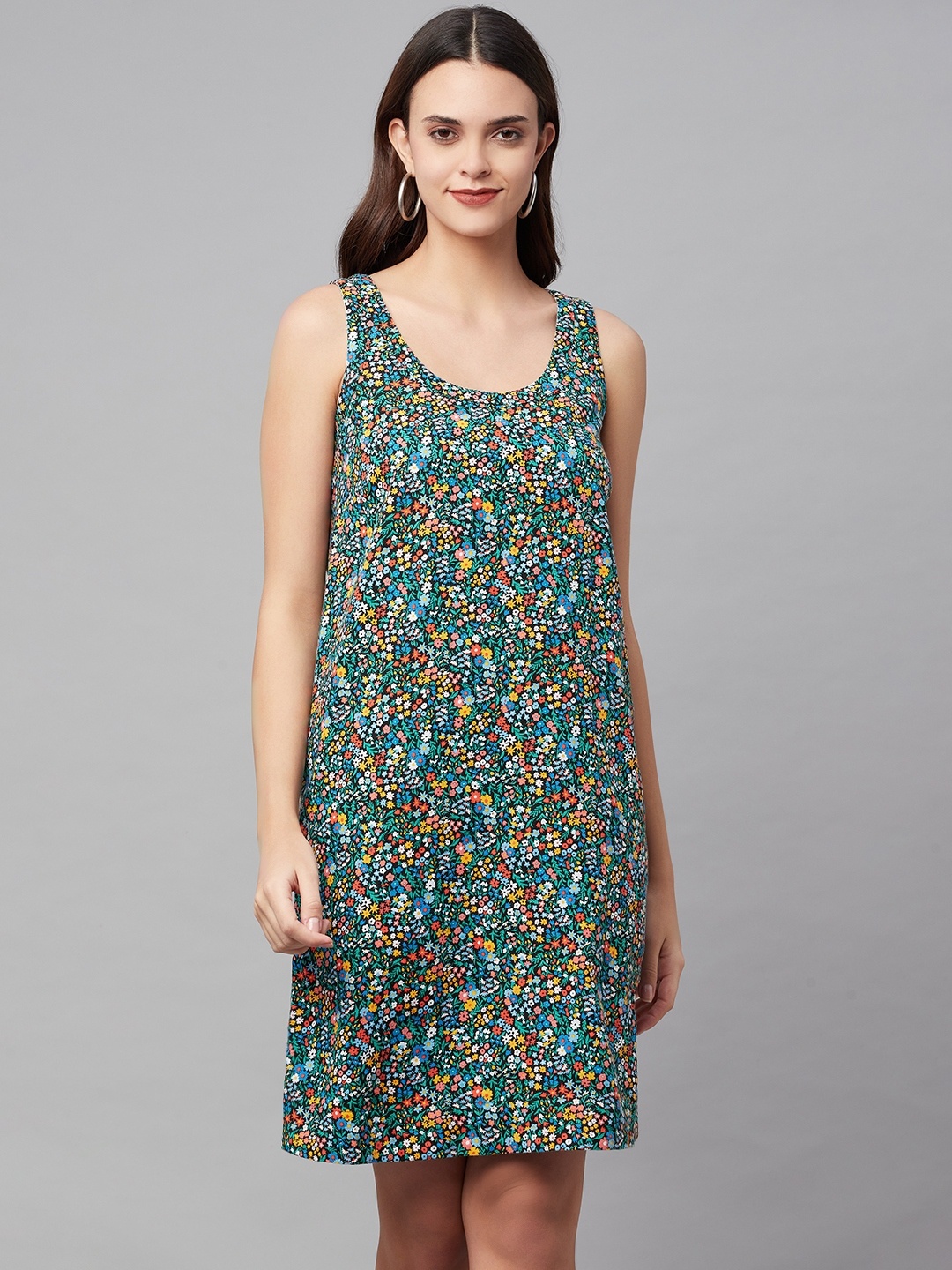 

Marks & Spencer Women Black & Blue Floral Printed A-Line Dress