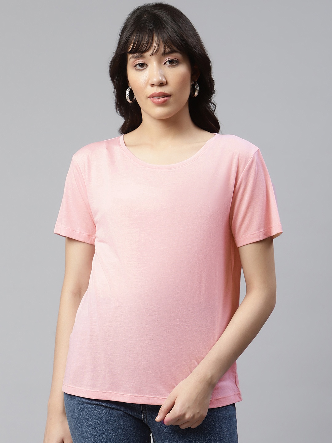 

Marks & Spencer Women Pink Relaxed Fit Drop-Shoulder Sleeves T-shirt