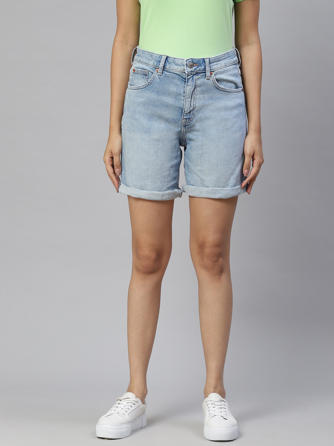 

Marks & Spencer Women Blue High-Rise Boyfriend Denim Shorts