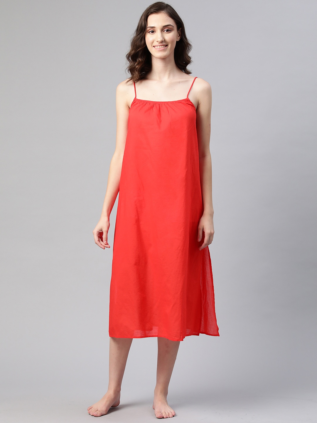 

Marks & Spencer Red Cotton Solid Strappy Cover-Up Dress
