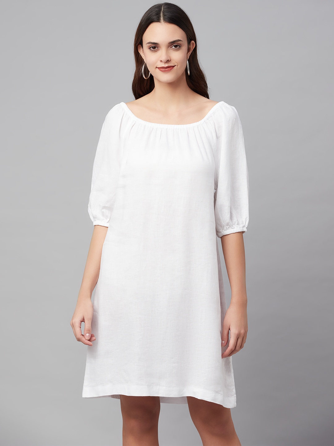 

Marks & Spencer Women White Solid Linen A-Line Dress