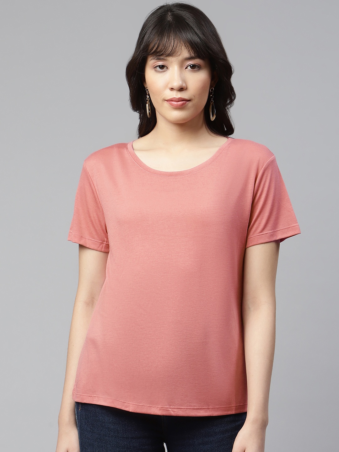 

Marks & Spencer Women Dusty Pink Relaxed Fit Drop-Shoulder Sleeves T-shirt, Rose