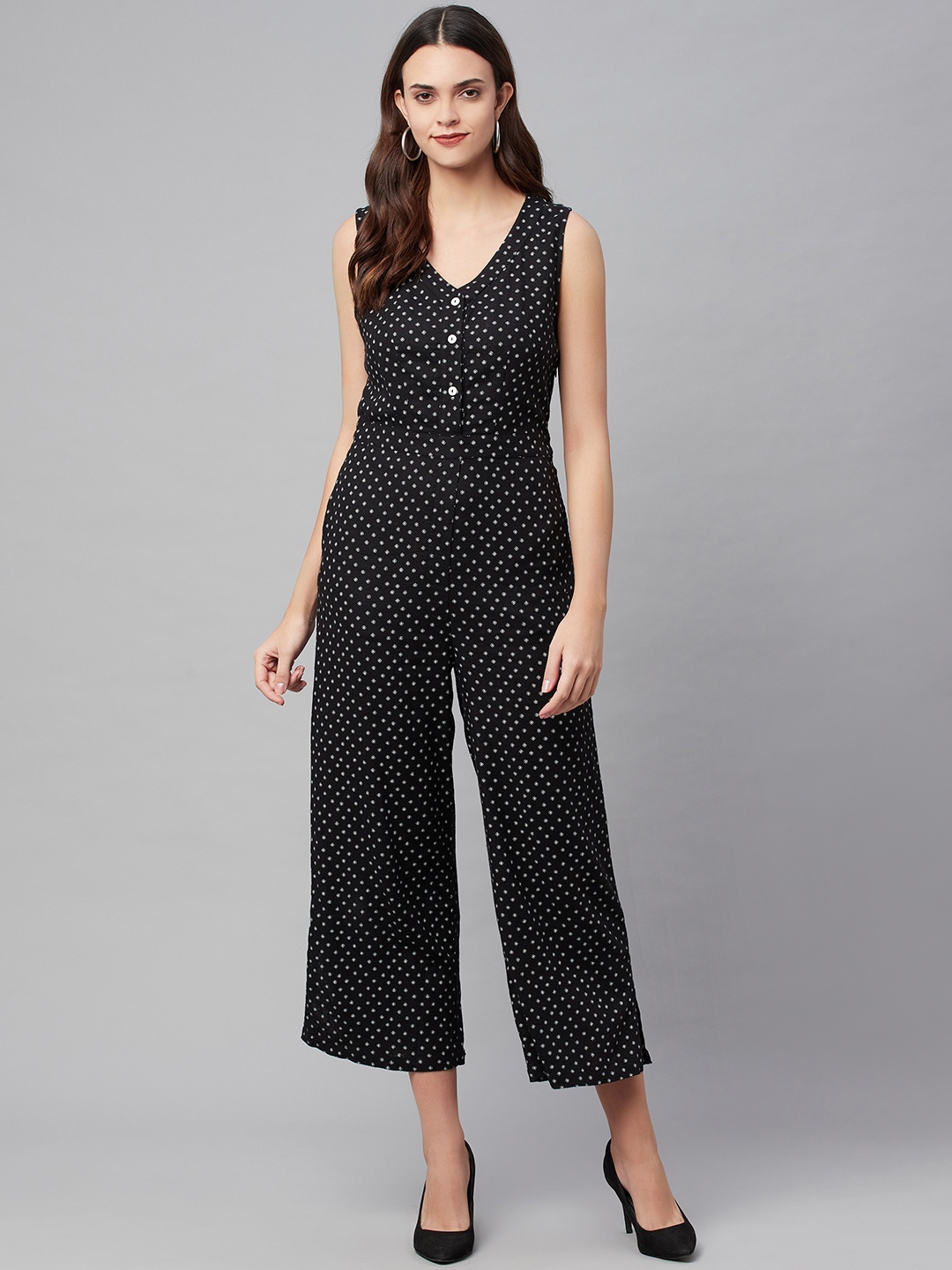 

Marks & Spencer Women Navy Blue & White Linen Floral Printed Basic Jumpsuit