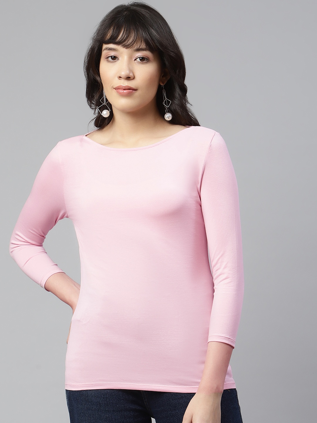 

Marks & Spencer Women Pink Boat Neck Fitted T-shirt