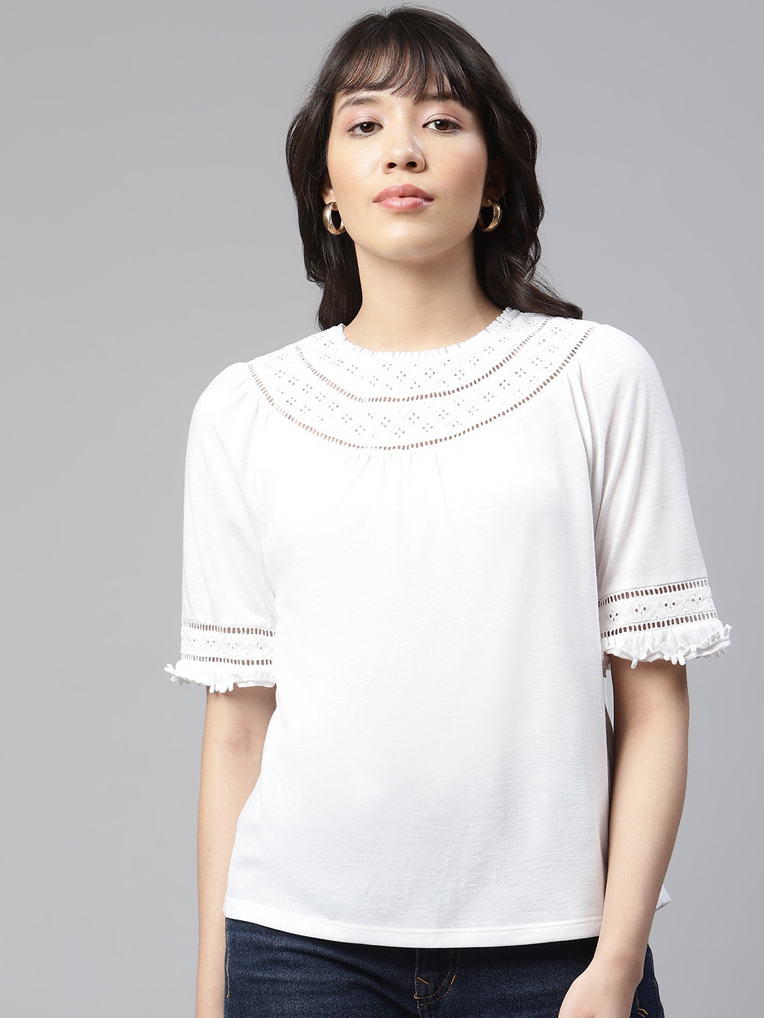 

Marks & Spencer Women White Solid Cut-Out Detail Top