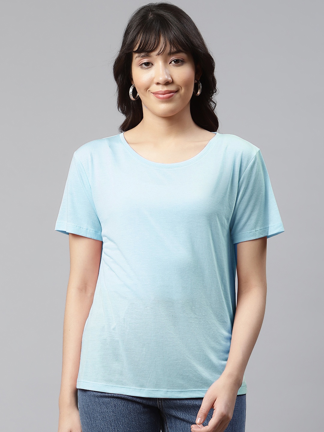 

Marks & Spencer Women Blue Solid Relaxed T-shirt