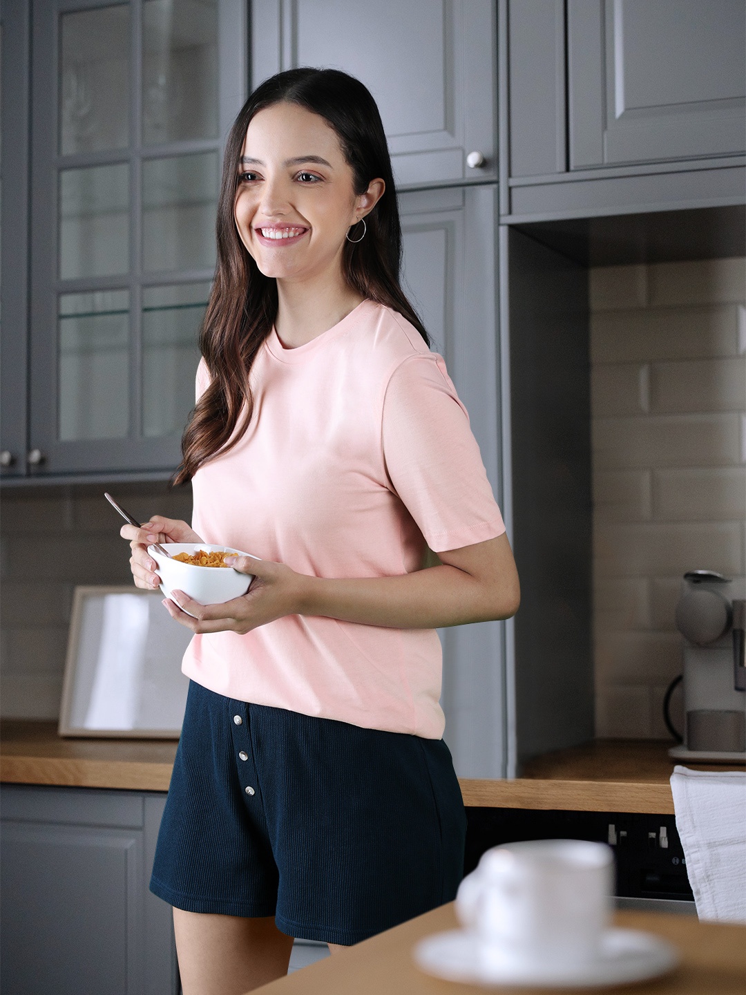 

Marks & Spencer Women Pink Solid Pure Cotton T-shirt