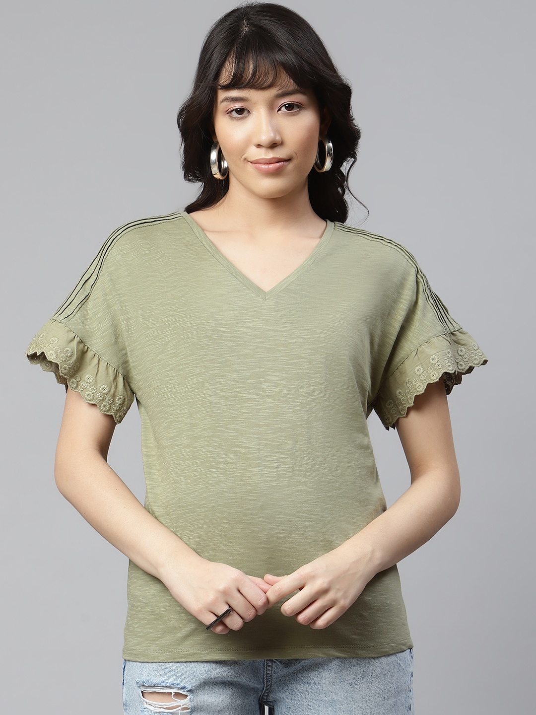 

Marks & Spencer Women Khaki Solid Pure Cotton T-shirt