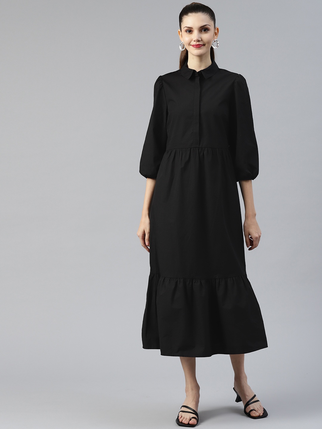 

Marks & Spencer Black Pure Cotton Shirt Midi Dress