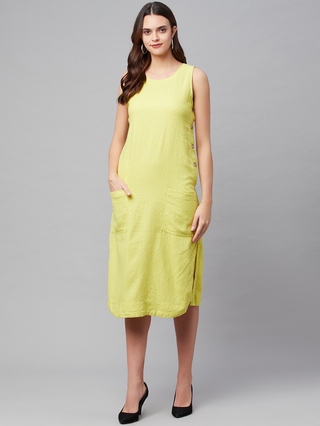 

Marks & Spencer Women Yellow & Blue Polka Dots A-Line Midi Dress