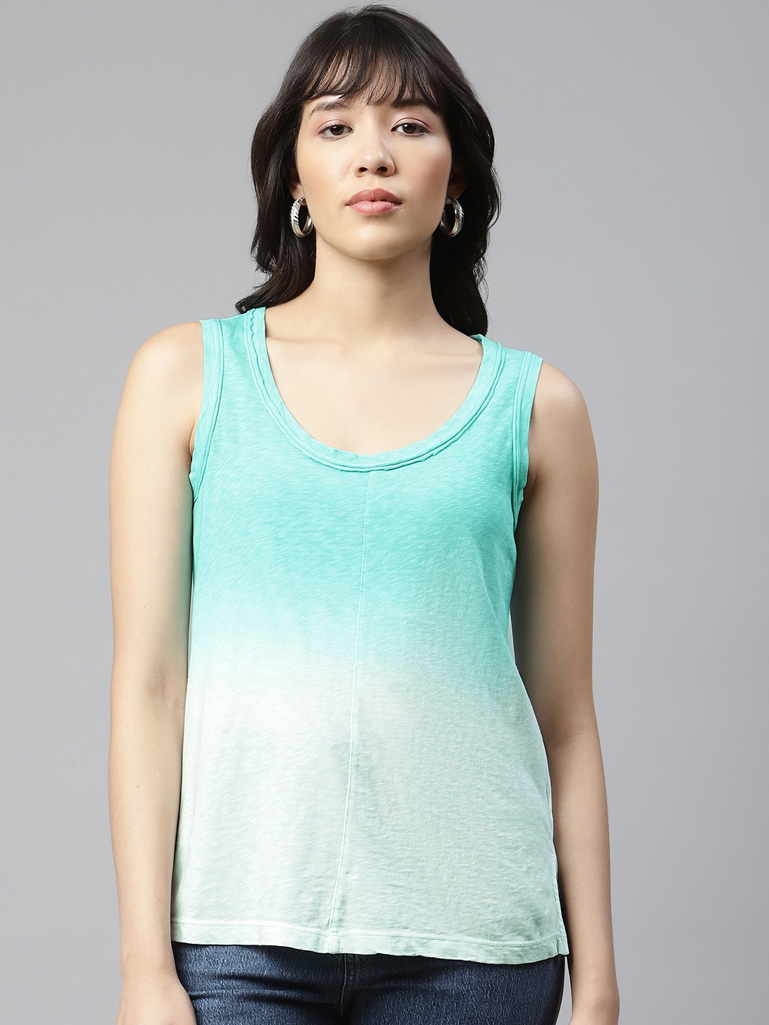 

Marks & Spencer Women Green Pure Cotton Ombre Dyed T-shirt