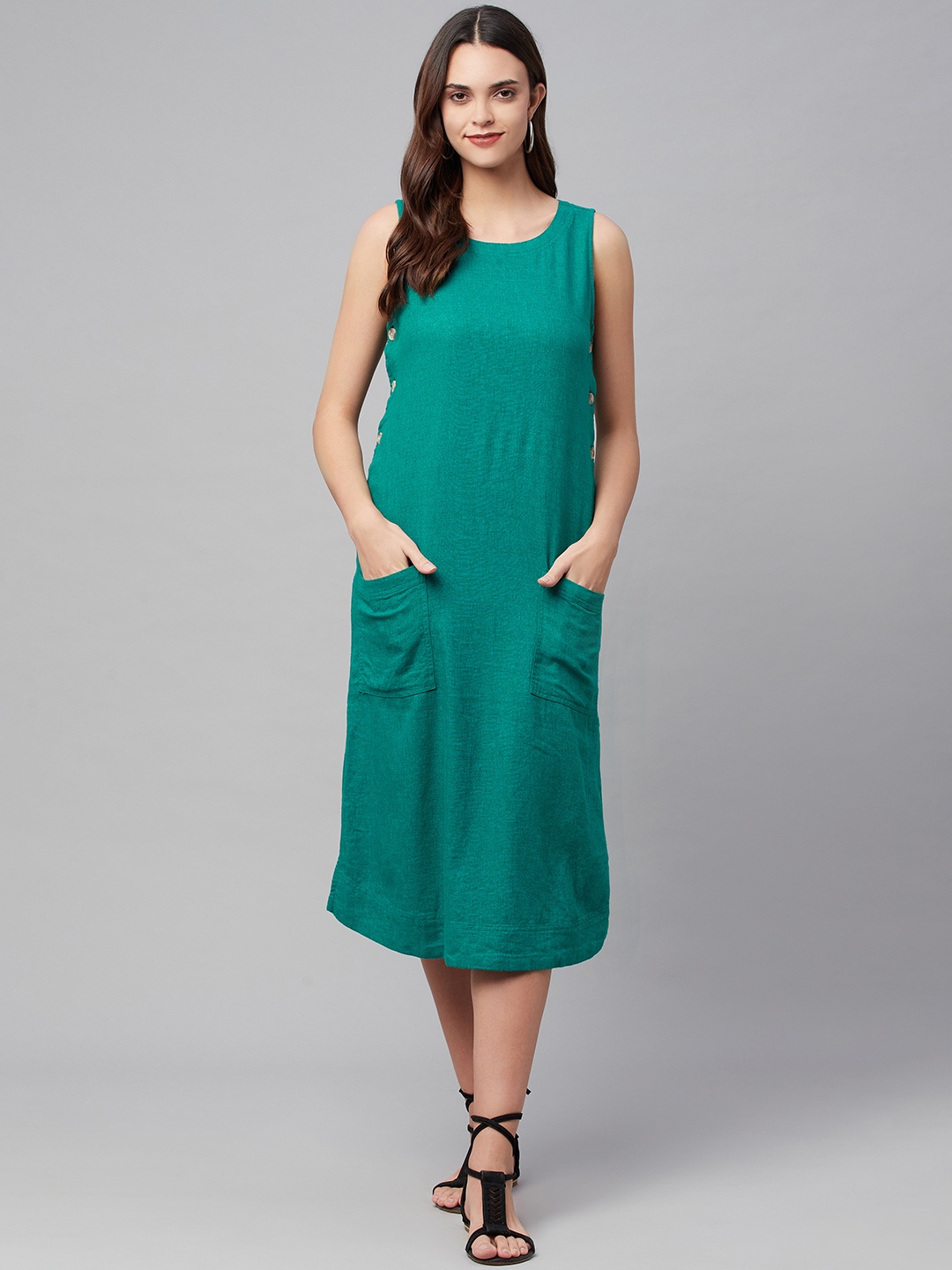 

Marks & Spencer Women Green Solid Sheath Midi Dress