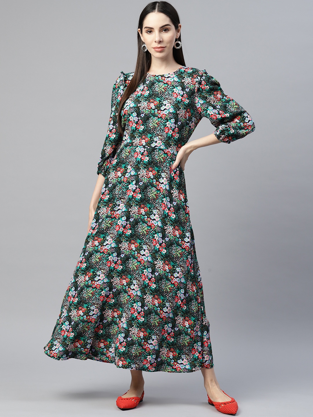 

Marks & Spencer Floral Print Puff Sleeves Maxi Dress, Black