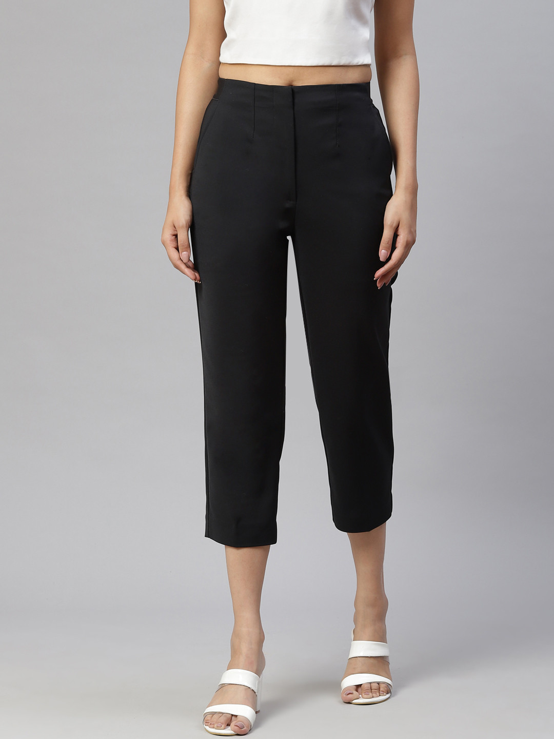 

Marks & Spencer Women Black Solid High-Rise Trousers