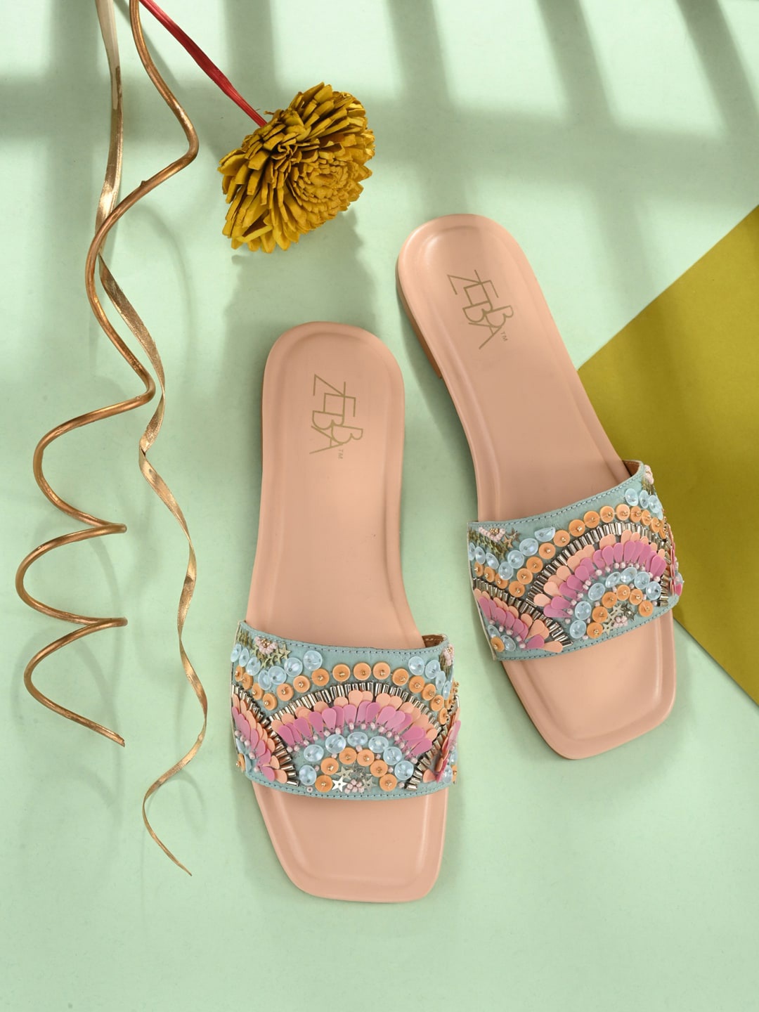 

Zebba Women Multicoloured Open Toe Flats with Embroidered, Multi