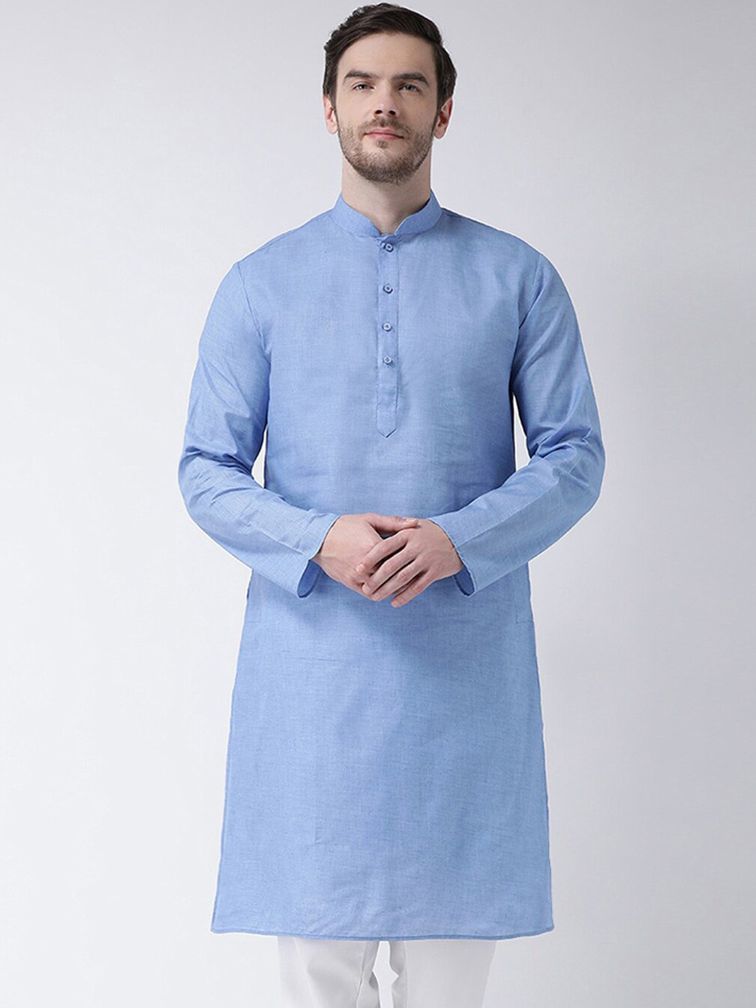 

SG LEMAN Men Blue Solid Cotton Kurta