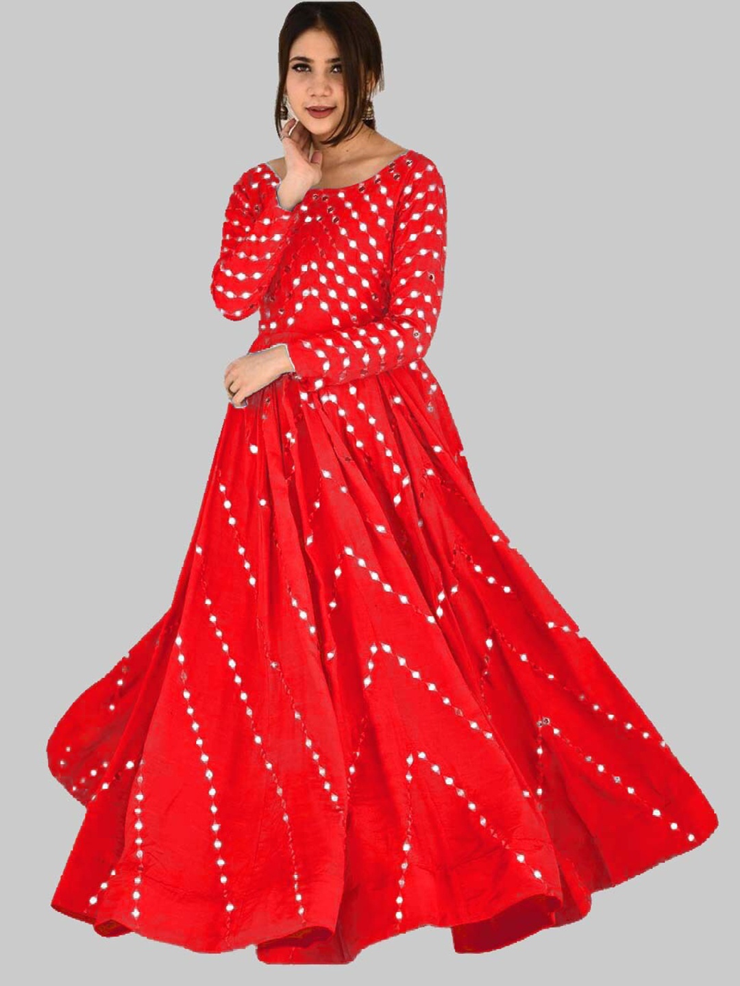 

Fashionuma Red Semi-Stitched Dress Material