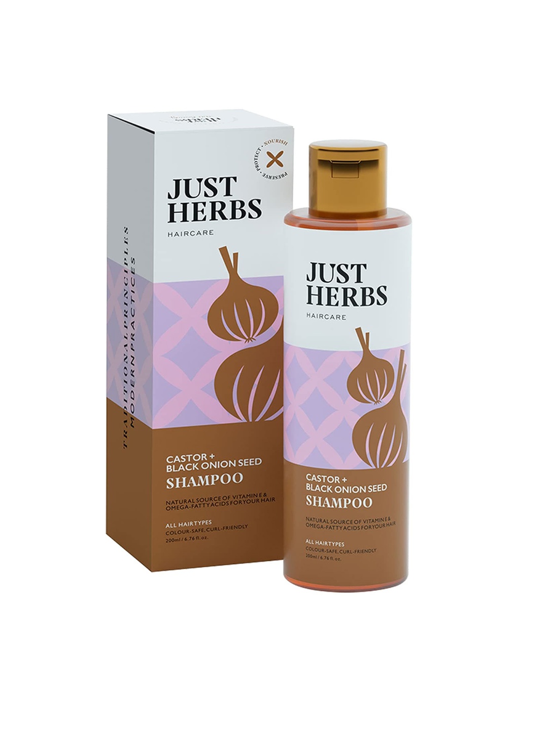 

Just Herbs Castor + Black Onion Seed Shampoo for All Hair Types - 200 ml, White