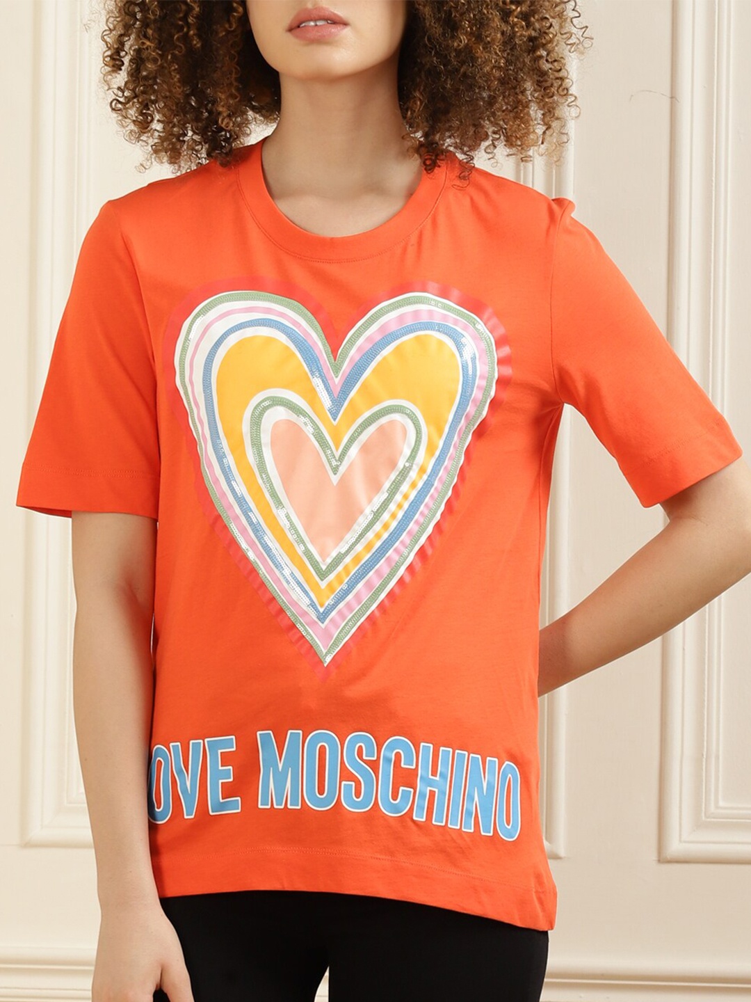 

LOVE MOSCHINO Orange & Multicoloured Print Applique Top