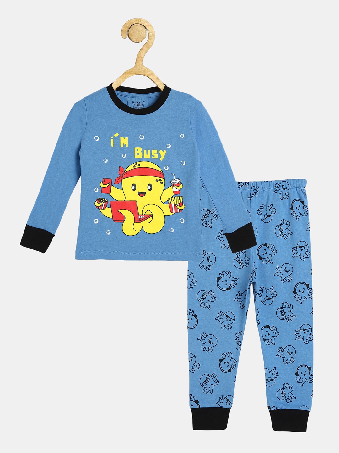 

Wyld Sprog Boys Blue & Black Printed Night suit