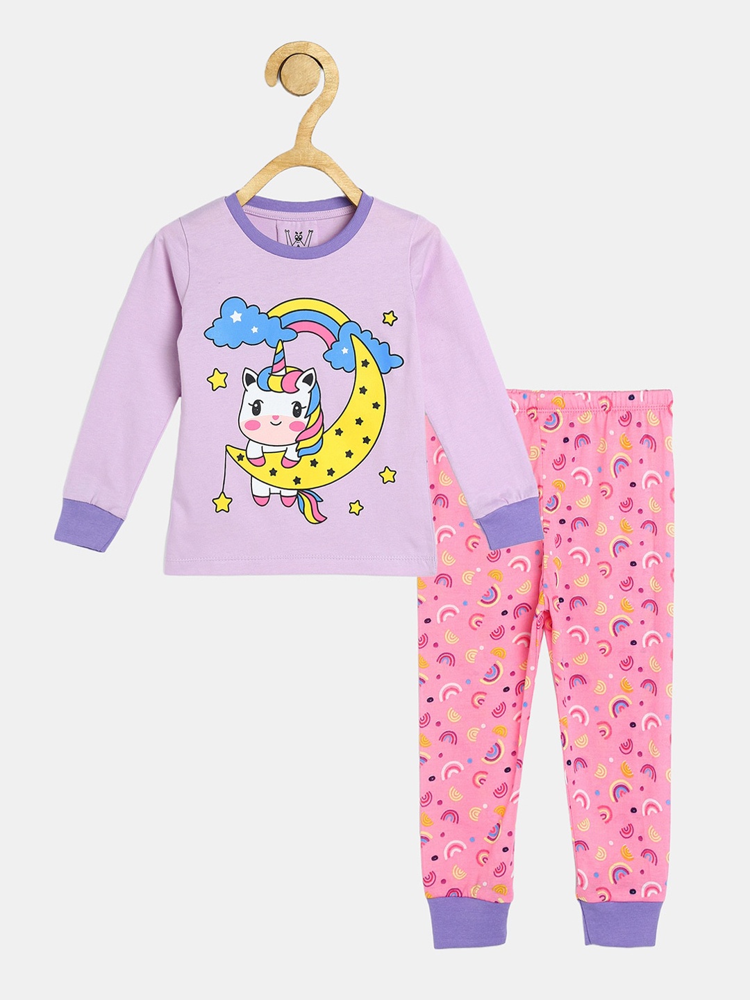 

Wyld Sprog Girls Purple & Pink Printed Night suit