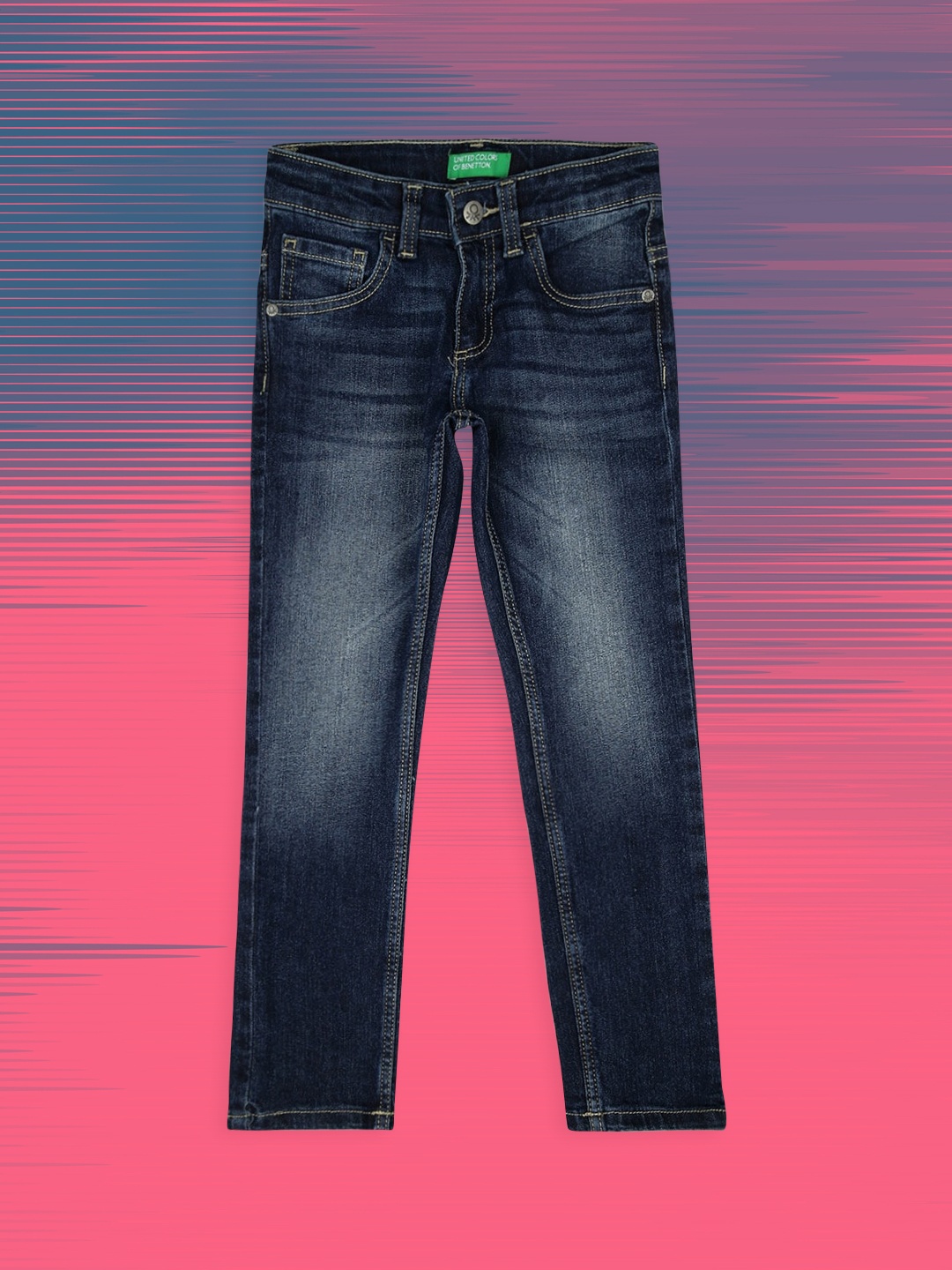 

United Colors of Benetton Boys Navy Blue Slim Fit Heavy Fade Jeans