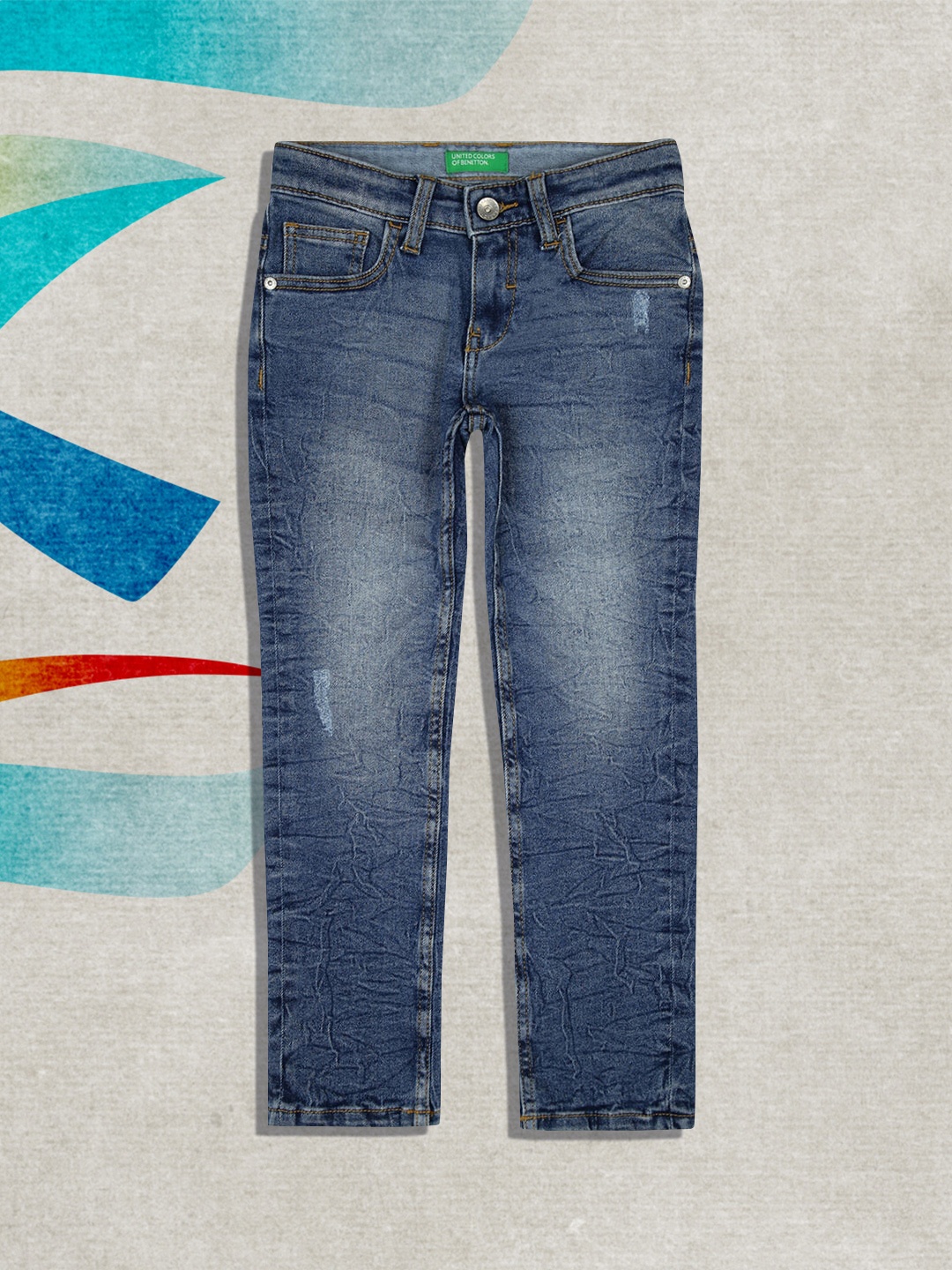 United Colors of Benetton Boys Navy Blue Slim Fit Heavy Fade Jeans