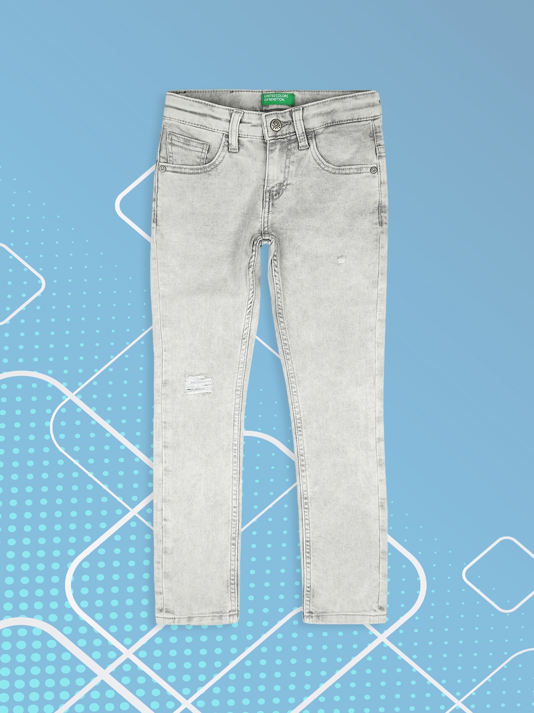 

United Colors of Benetton Boys Grey Slim Fit Low Distress Heavy Fade Jeans