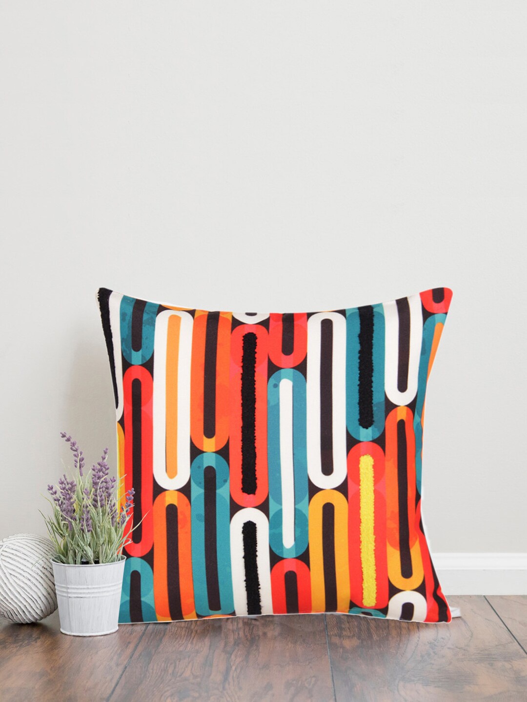 

Sivya Orange & White Geometric Square Cushion Covers