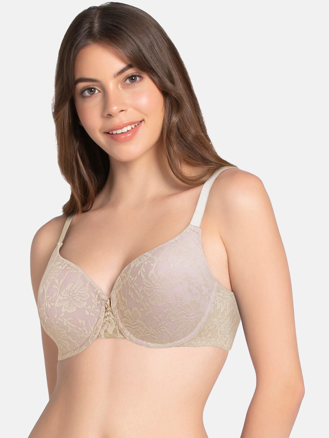 

Amante Beige & Pink Bra Underwired Lightly Padded